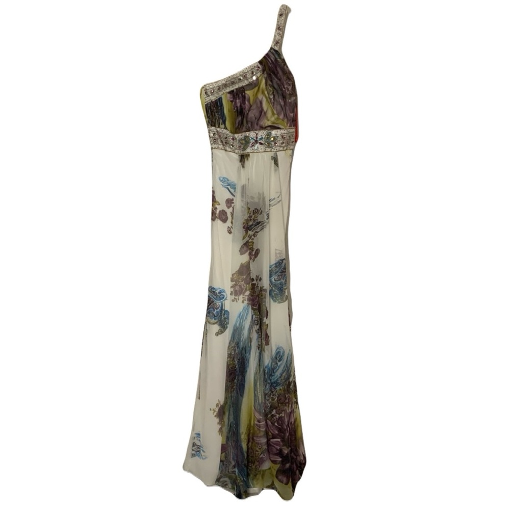 NWT Dancing Queen XS One-Shoulder Beaded Embellished Floral HOCO Prom Maxi Dress